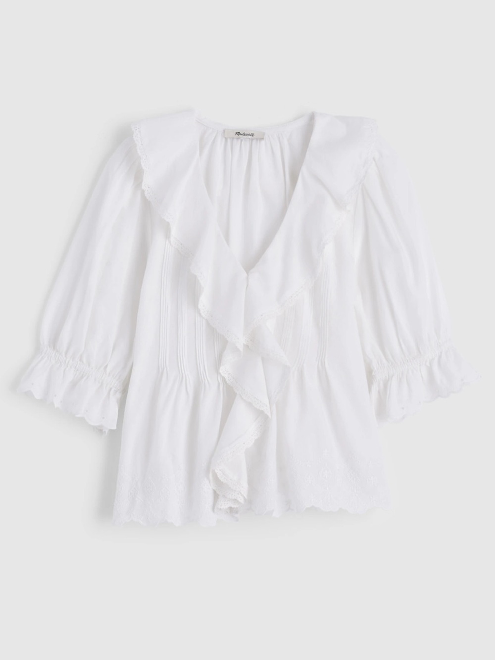 Madewell White Eyelet Ruffle Puffy Sleeve Blouse Top Brand New X-Large